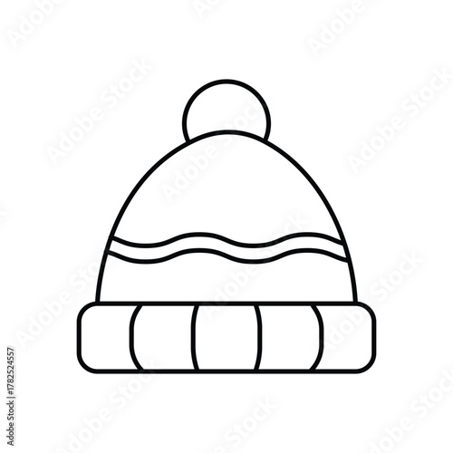 A blackoutlined winter hat with a pompom wavy stripes and a knitted brim