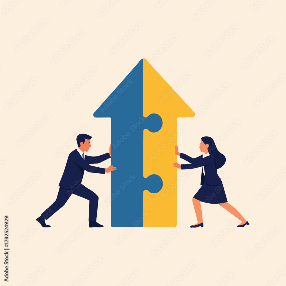 Fototapeta premium Business team collaborating to form growth arrow puzzle concept.