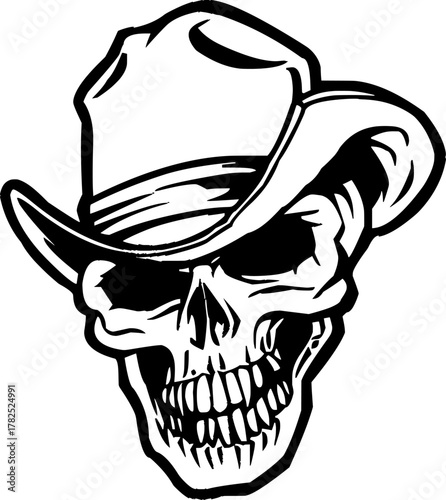 Dead Cowboy Skull with Hat Vector Illustration