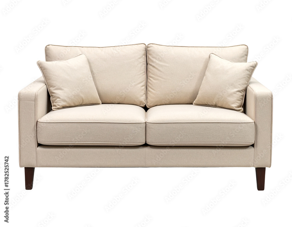Fototapeta premium Beige two seater sofa isolated on transparent background