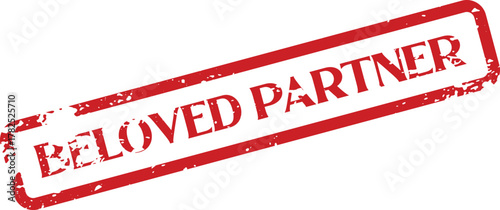 Distressed red rectangular stamp impression displaying the meaningful phrase Beloved Partner for relationship concepts