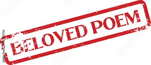 Distressed red rectangular stamp impression displaying the evocative phrase Beloved Poem for literary themes