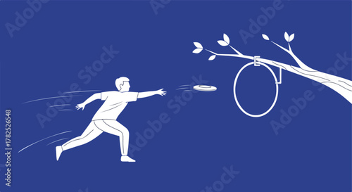 Person throwing a frisbee towards a target