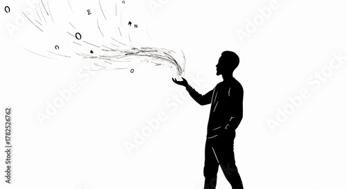 Man conjuring digital data streams from his hand, symbolizing innovation and technology.