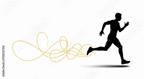 Dynamic silhouette of a runner leaving a trail of energy and motion