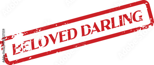 Grungy red BELOVED DARLING text mark for expressions of love and endearment