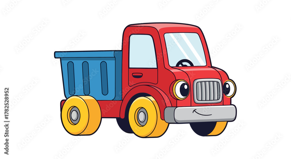 Naklejka premium Cheerful Cartoon Dump Truck Illustration with Bright Colors and Playful Design