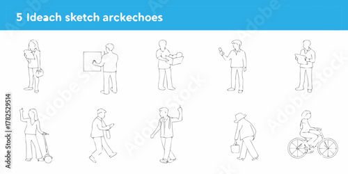 Collection of simple line art sketches of people in various everyday activities and poses
