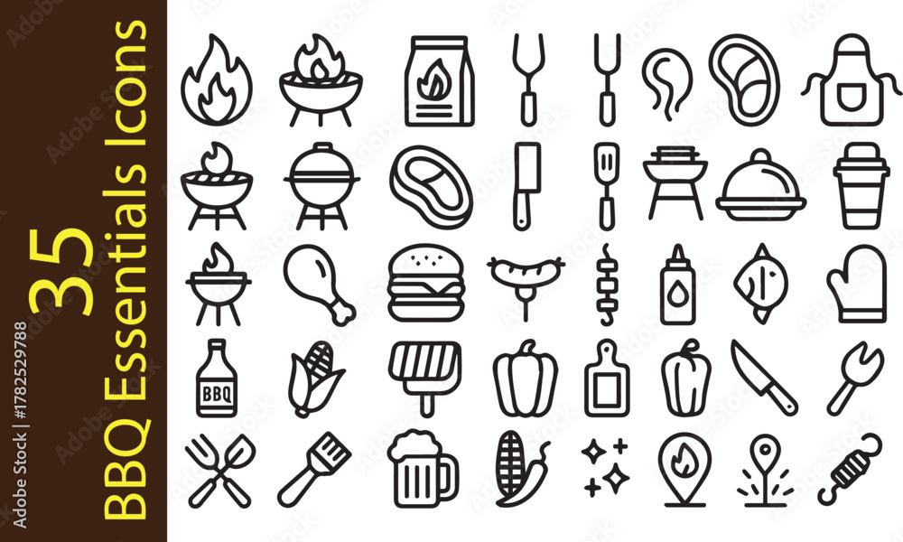 Obraz premium 35 BBQ Essentials Line Icons Set