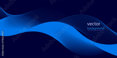 Flowing dark blue curve shape with soft gradient vector abstract background, relaxing and tranquil art, can illustrate health medical or sound of music.