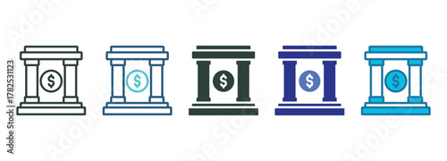 Bank Icon Set Multiple Style Of