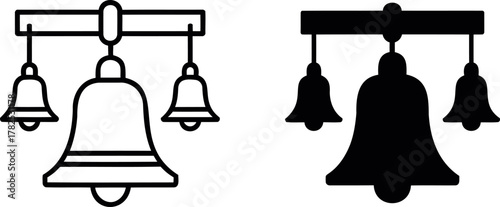 Illustrations of black and white bells for festive designs and decorative elements
