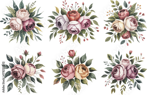 Elegant floral arrangement collection perfect for wedding invitations, greeting cards, and romantic designs showcasing beauty and timeless appeal