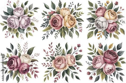 Elegant floral arrangements for invitations, weddings, and greeting cards with a classic style, originally a scalable vector graphic offering timeless beauty