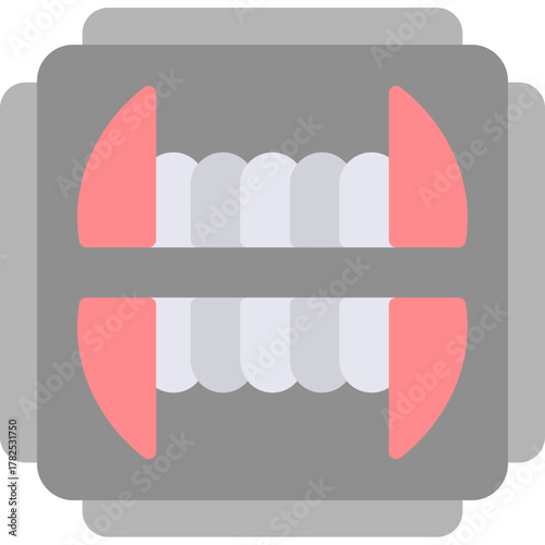 Sharp Vampire Fangs with Blood Drops on Dark Background
