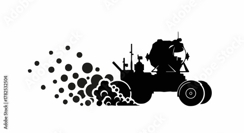 Silhouette of a lunar rover kicking up a trail of bubbles, symbolizing exploration and discovery.