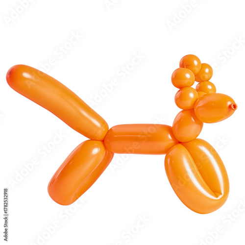 Orange balloon dog isolated on white background.