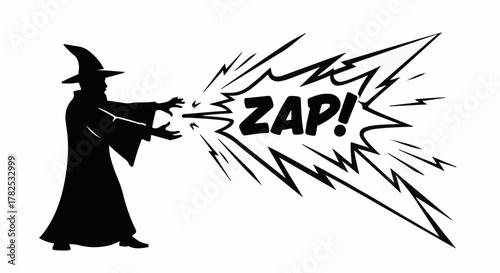 Mysterious wizard casting a magical zap with glowing energy, a comic book style effect.