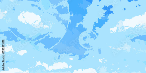 Abstract watercolor painting of a cloudy sky in shades of blue and white