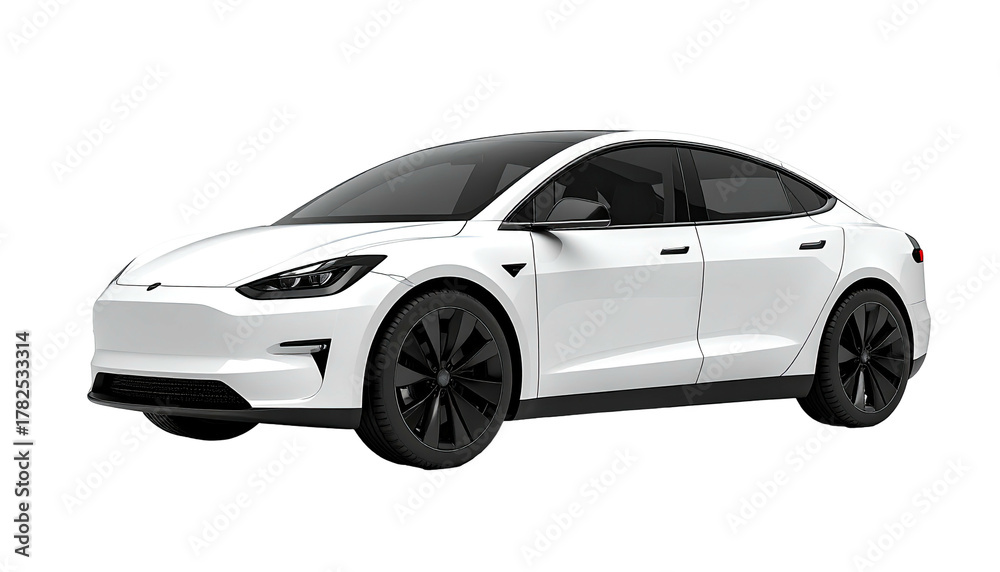 Obraz premium Sleek white electric sedan with black rims on a black background