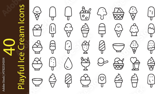 40 Playful Ice Cream Line Icons Set