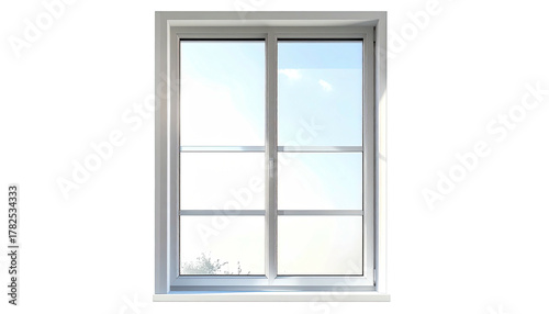A bright, modern double-pane window, showcasing a clear view of the sky