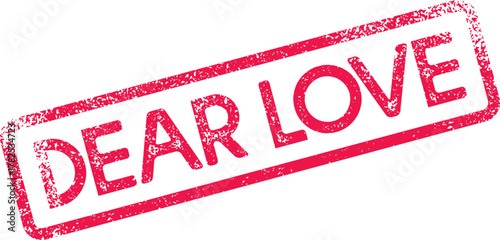 Vivid red distressed stamp with the heartfelt words DEAR LOVE conveying deep affection and emotion