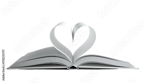 Open book with pages shaped into a heart, a symbol of love and reading