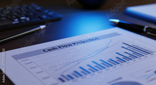 Close up document showing cash flow projection graph. serious focus on business financial management and analysis for future investment and company growth