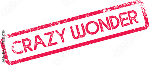 Vibrant red distressed Crazy Wonder rubber stamp effect conveying excitement and surprise