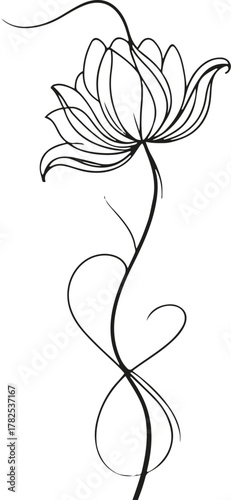  Continuous line flower blooming from a curved ste 1