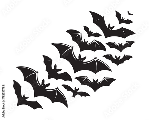 Halloween Midnight bats flying silhouette vector set