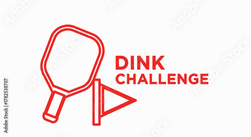 Red outline logo for 'DINK CHALLENGE' featuring a pickleball paddle and a cone on a white background.