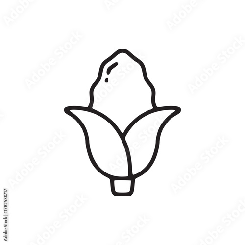 An outline of an ear of corn The corn is inside leaves