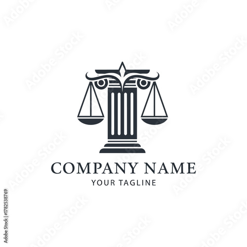 Elegant law firm logo with a classical column and scales of justice.