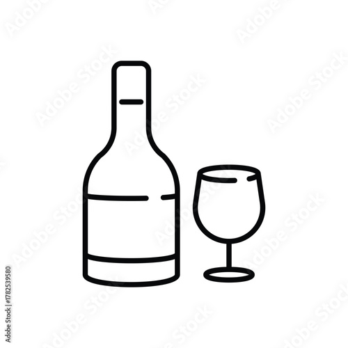 Black outline of a wine bottle and a wine glass
