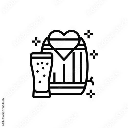 Icon featuring a beer glass with bubbles a heart above a barrel and plus signs