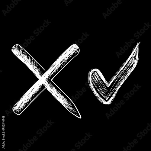 Hand Drawn Cross and Check Mark Symbols Reversed tick