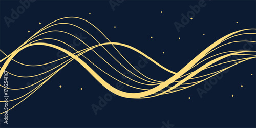 Abstract gold wave on black, luxurious and futuristic design, smooth curve vector, elegant flowing lines in modern style.