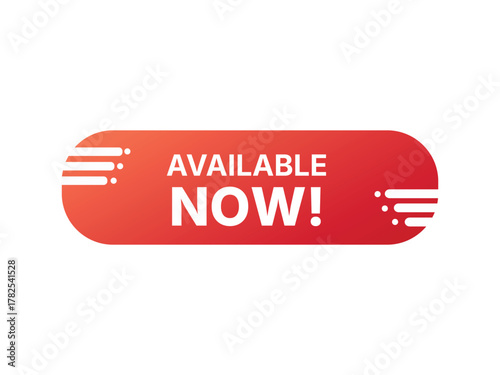 Bright red available now button with gradient and white text