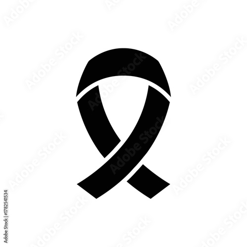 Black awareness ribbon symbol representing mourning, remembrance, melanoma awareness, and support for victims of violence and loss.
