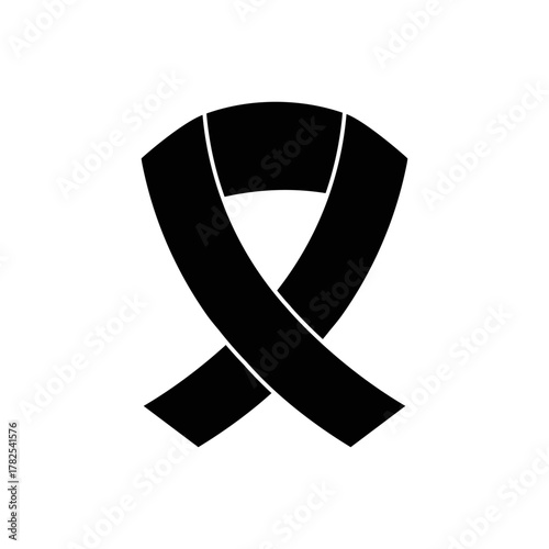 Black awareness ribbon symbol representing mourning, remembrance, melanoma awareness, and support for victims of violence and loss.