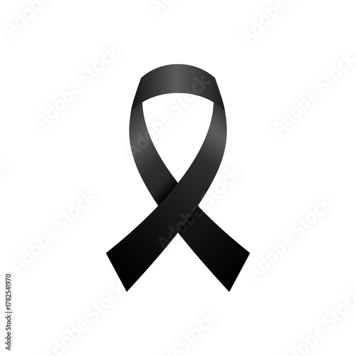 Black awareness ribbon symbol representing mourning, remembrance, melanoma awareness, and support for victims of violence and loss.