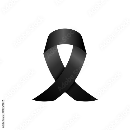 Black awareness ribbon symbol representing mourning, remembrance, melanoma awareness, and support for victims of violence and loss.