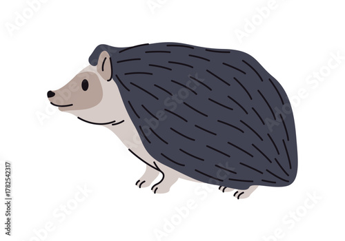 Portrait of cute exotic pet with thorns, isolated hedgehog. Vector spiny forest animal character, wood creatures. Woodland mammals with sharp needles. Crawling personage with small legs