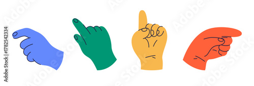 Hand gesture showing direction or choosing, isolated palm with index finger pointing. Vector signals to attract attention, indication. Hand gesture with forefinger index finger pointing or showing way
