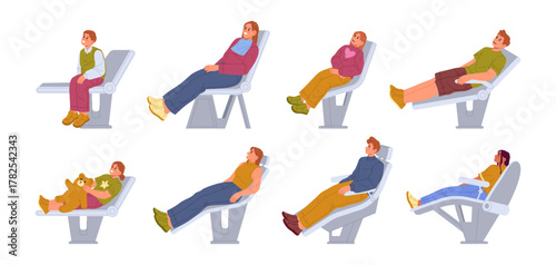 Dentist visit and healthcare, isolated set of patients in chair waiting for doctor. Vector dental care and hygiene, professional equipment in clinics. Orthodontist for children and adults characters