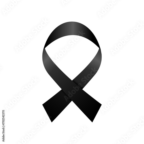 Black awareness ribbon symbol representing mourning, remembrance, melanoma awareness, and support for victims of violence and loss.