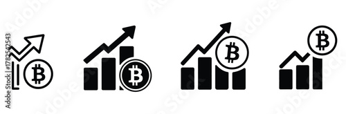 Dynamic Bitcoin growth charts and rising trend arrows symbolize financial success and investment opportunities for a booming digital economy.