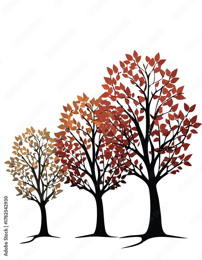 Naklejka premium Three trees with red and brown leaves